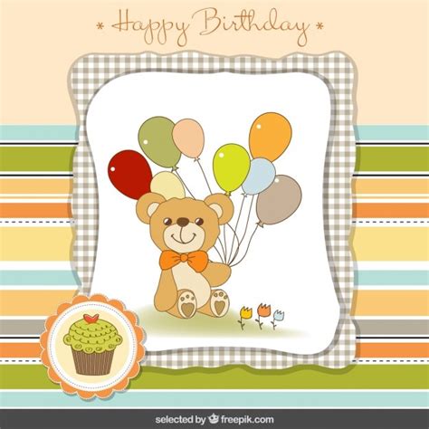 Free Vector | Teddy bear with balloons birthday card