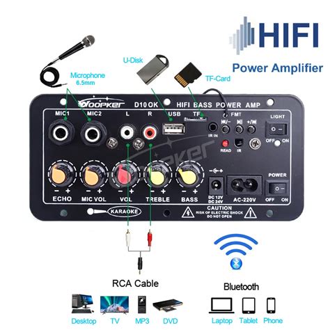 Woopker Audio Amplifier Board 30 120W Support Dual Microphone Bluetooth