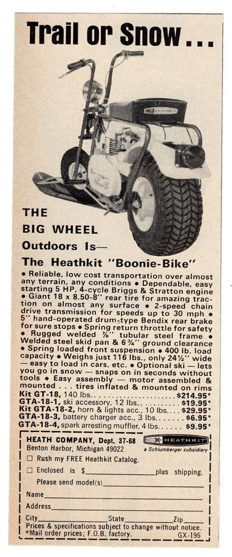 1969 Heathkit Boonie Bike Mini Bike Front Wheel Ski Vintage Print Ad 2