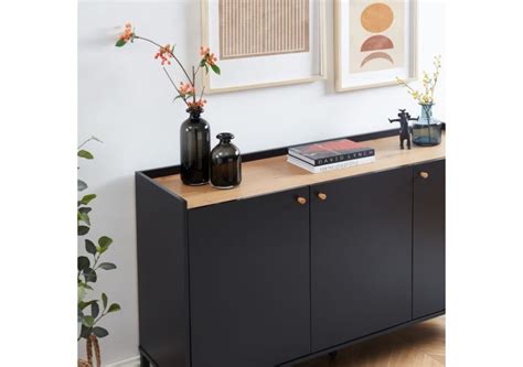 Buffet ARCHI effet chêne et métal noir 140cm