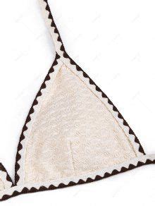 Zaful Women S Textured Binding Halter Neck Triangle Tie Side Tanga String Bikini Two Piece Set