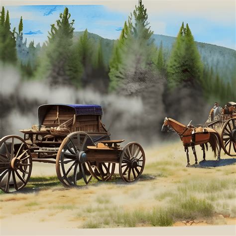 Old West Wagon Train Hyper Realistic Watercolor · Creative Fabrica