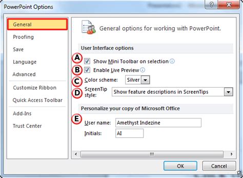 General Program Options In Powerpoint 2010 For Windows