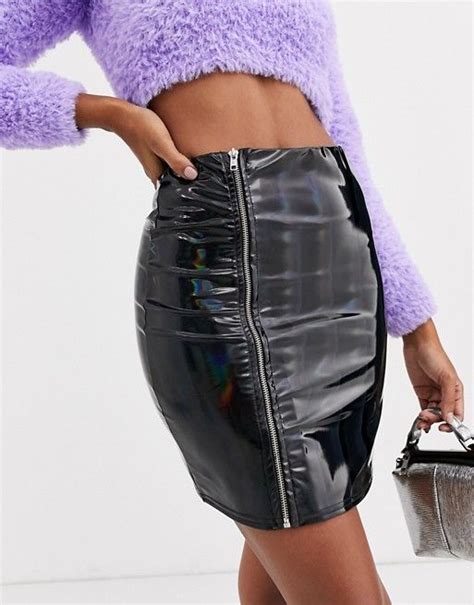 Asos Design Holographic Vinyl A Line Mini Skirt With Zip Detail Asos