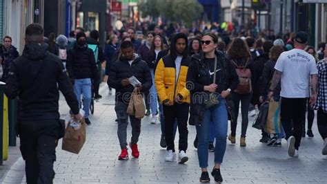 Grafton Street Of Dublin Ireland From A Walking Pov View Stock Video