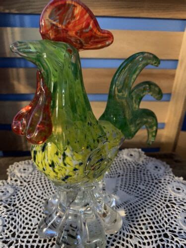 Vintage Colorful Murano Hand Blown Art Glass Rooster Figurine Modern