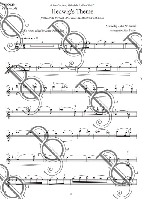 Hedwigs Theme Harry Potter Violin Sheet Music Advanced — Jenny Oaks Baker