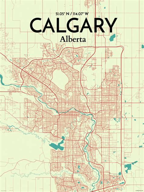 Ourposter Calgary City Map Graphic Art Print Poster In Inside Printable Map Of Calgary