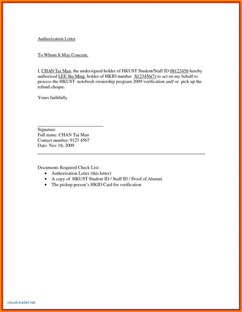 Authorisation Letter Format To Collect Cheque