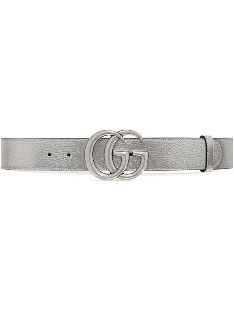 Gucci Gg Marmont Wide Leather Belt Silver Editorialist