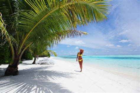 Woman In Bikini Under Palm Stock Photo By Yellow2j 9146479