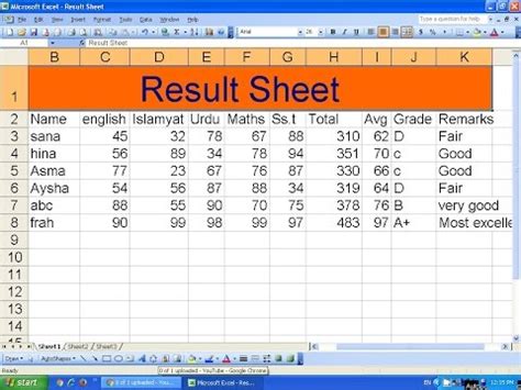 How To Create Result Sheet Using Formula S In Ms Excel Princes Of