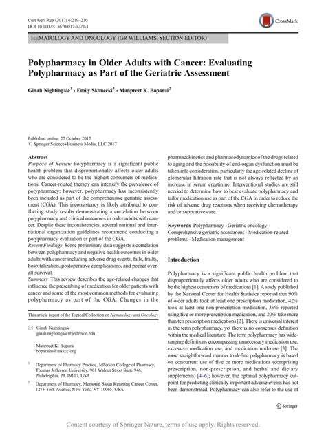 Polypharmacy In Older Adults With Cancer Evaluating Polypharmacy As