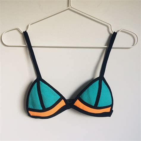 Triangle Bikini Top Super Cute Turquoise And Neon Depop