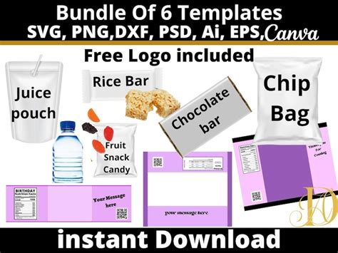 Party Favor Templates Bundle Save Bundle Chip Bag Template Etsy