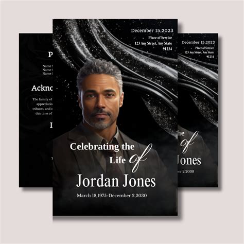 Funeral Program Template For Man Masculine Funeral Program Celebration Of Life Keepsake Silver