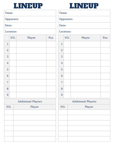 Baseball Lineup Card Template - FREE DOWNLOAD - Printable Templates Lab