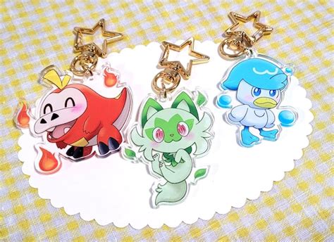 POKEMON SCARLET VIOLET Starter Keychains Sprigatito - Etsy