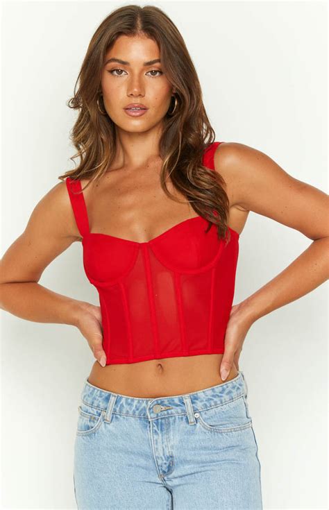 Pip Red Mesh Corset Top Beginning Boutique Us