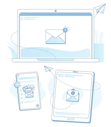 Senden und empfangen von e mails von mehreren geräten Premium Vektor