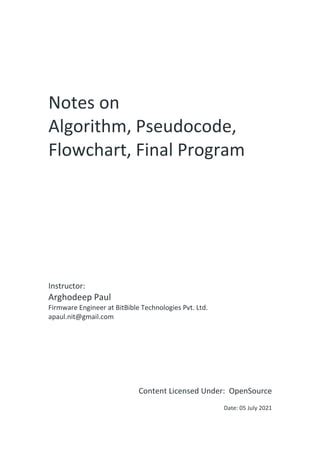 Algorithm Pseudocode Flowchart Program Notes Pdf