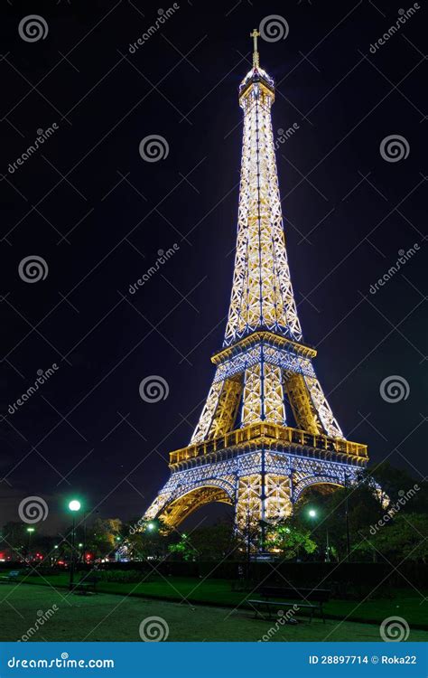 Illuminated Eiffel Tower At Midnight Editorial Stock Image Image Of