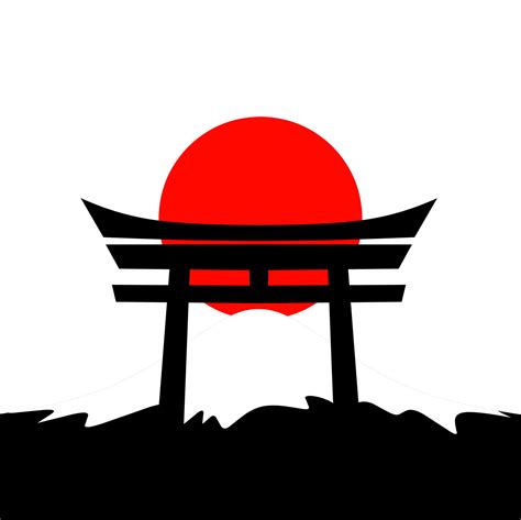 Vector illustration of Japanese flag with Itsukushima shrine and mount ...