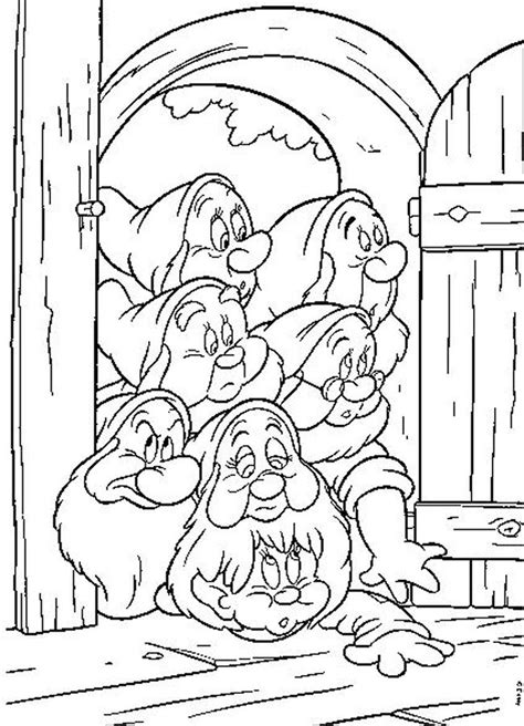 Snow White And 7 Dwarfs Free Printable Coloring Sheet