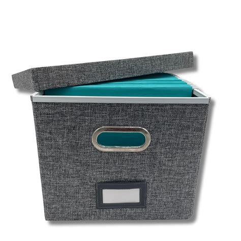 Collapsible File Box Storage Organizer With Lid Decorative Linen