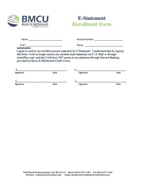 Fillable Online E Statement Enrollment Form Bbmcdcubbcomb Fax Email