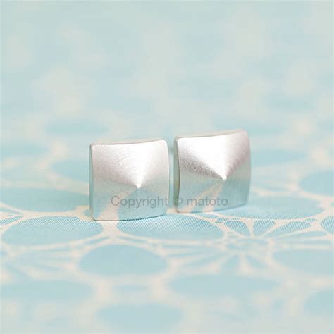 Silver Square Pyramid Stud Earrings Geometric Inspired On Luulla