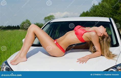 The Sexual Girl In Pink Bikini With White Car Stock Image Image Of Sport Adult 27948567