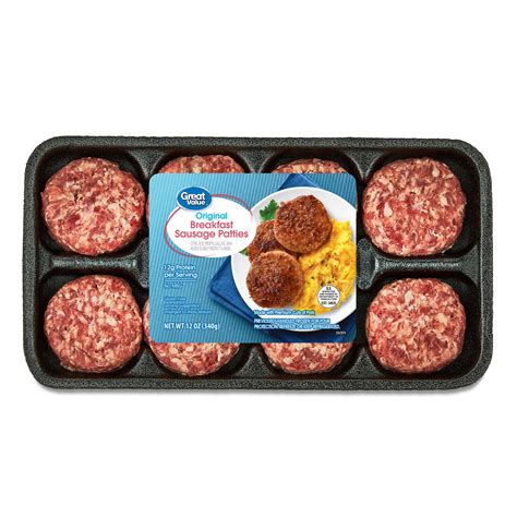 Great Value Uncooked Pork Breakfast Sausage Patties 12 oz Pack with 5g