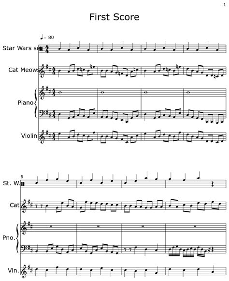 First Score Sheet Music For Star Wars Set Cat Meows Piano Violin