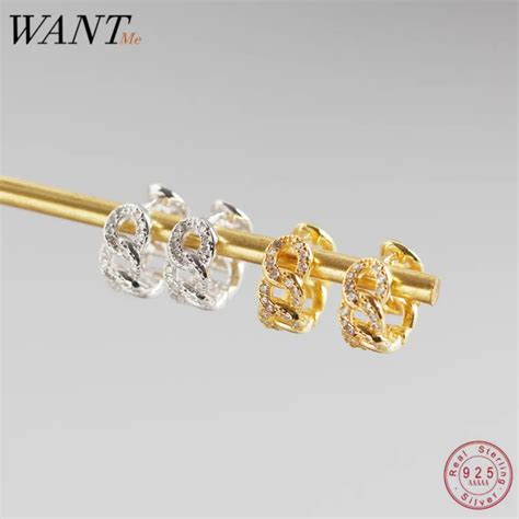 Wantme New Ins Luxury Pave Crystal Zircon Cuban Chain Stud Earrings For