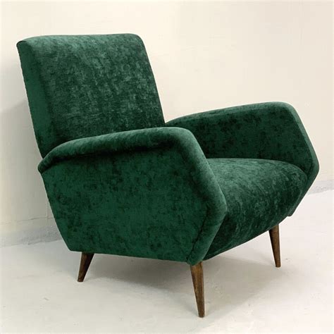 Vintage Groen Fluwelen Fauteuils Gio Ponti Model 803 Voor Cassina