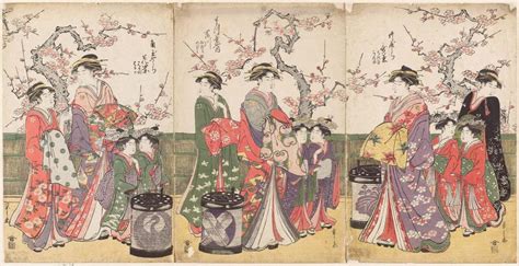 Courtesans Parading Under Cherry Blossoms Utagiku Of The Takeya