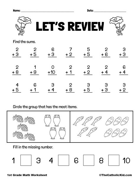 Math Worksheet For 1st Grade Free