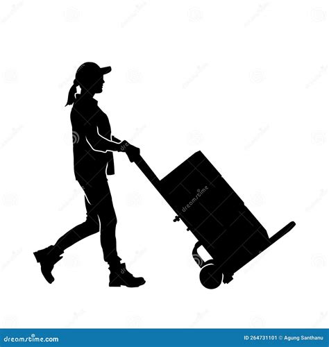 Silhouette Of A Warehouse Worker Female Pulling A Lori Or Trolley ...