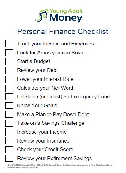 The Ultimate Personal Finance Checklist Young Adult Money