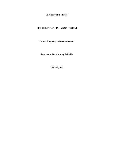 Financial Management Unit 5 Written Assignment University Of The