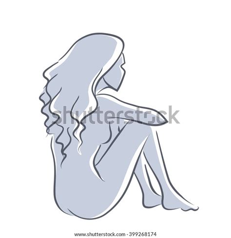 Sitting Nude Woman Long Hair Back Stock Vector Royalty Free 399268174