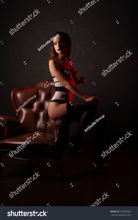 Sexy Woman Lingerie Stockings Heels On Stock Photo 673385500 Shutterstock