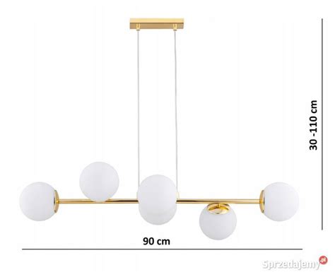 Złota Lampa Wisząca Sufitowa Żyrandol Białe 6 Kule 14cm Polska