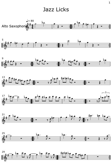 Jazz Licks Sheet Music For Alto Saxophone