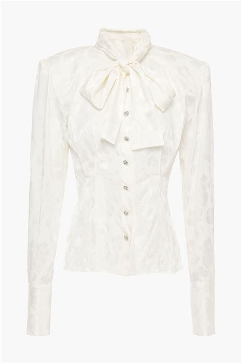DOLCE GABBANA Pussy Bow Pleated Silk Blend Jacquard Blouse THE OUTNET