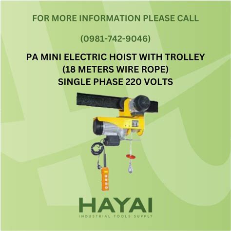 PA Mini Electric Hoist With Trolley 18 Meters Wire Rope Single Phase