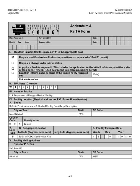 Fillable Online Fortress Wa Addendum A Part A Form Washington Fax