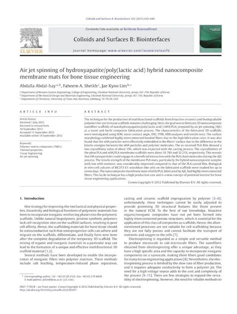 PDF Air Jet Spinning Of Hydroxyapatite Poly Lactic Acid Hybrid