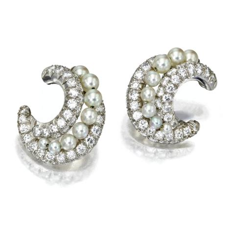 Pair Of Diamond And Cultured Pearl Earclips Van Cleef Arpels